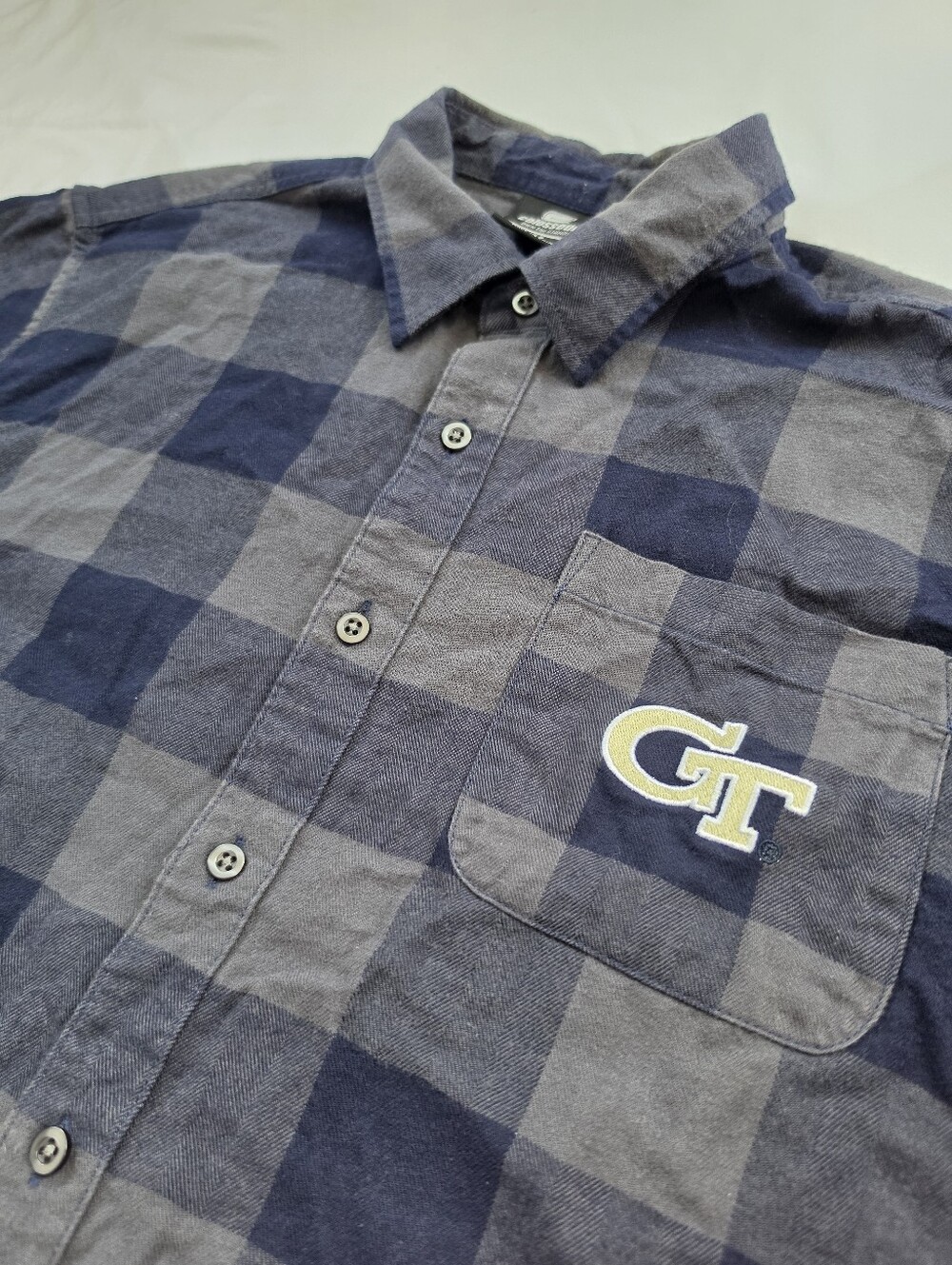 Colosseum Georgia Tech GT Plaid Flannel Shirt Mens Medium Navy Gray
